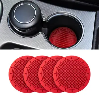 4 Pack Car Cup Holder Coaster, Non-Slip Universal Insert Coaster, daugumai automobilių salonų, automobilio aksesuaras (raudonas)