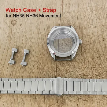41mm laikrodžio dėklas + dirželis NH35 NH36 judėjimui Skaidrus apatinis safyro stiklo laikrodžio dėklas Laikrodžio juosta