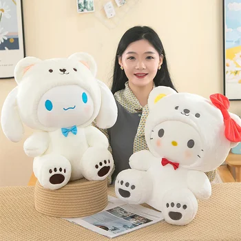 45cm Mielas Sanrio Hello Kitty Kuromi Melody Plush Žaislas Kawaii Cinnamoroll Big Ear Dog Soft Doll Kt Cat Miegančios pagalvės Vaikams Dovana