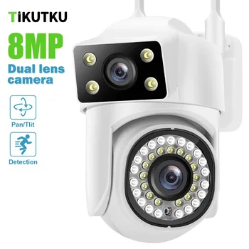 4K 8MP IP kamera Dviejų objektyvų WiFi belaidis Dviejų ekranų lauko PTZ apsauga Judesio aptikimas CCTV Vaizdo stebėjimas