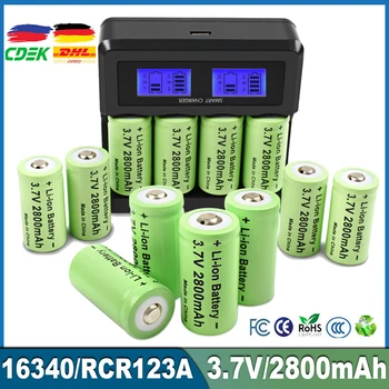 4Pcs 16340 Baterija 2800mAh Įkraunama baterija 3.7V CR123A baterija apsaugos kamerai Žibintuvėlio baterija su LCD įkrovikliu