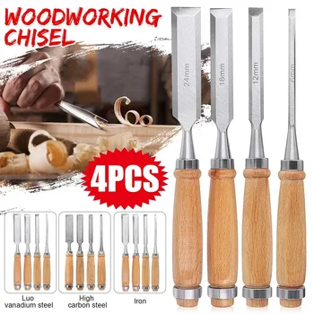 4Pcs/set Rankinis medžio drožybos rankinio kalto įrankių rinkinys Profesionalūs dailidės medžio apdirbimo gudrybės 
