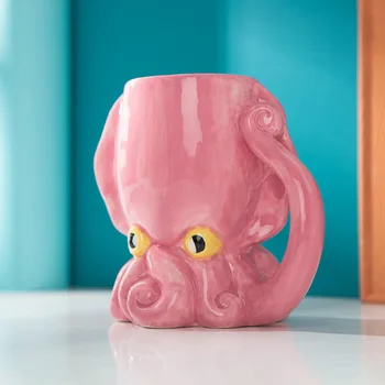 520mml Creative Ceramic Cup 3D Octopus Monster Cup Cartoon Shape Cup Didelės talpos puodelis Vandens vyno taurė Keraminiai vandenyno serijos puodeliai