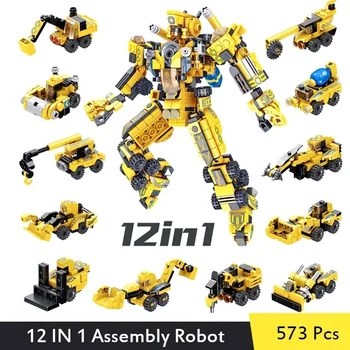 573 vnt 12 in 1 deformacija Robotų statybinių blokelių rinkiniai Kaladėlės Žaislas Transformuoti automobiliai Gimtadienio žaislai Vaikai Dovanos berniukams