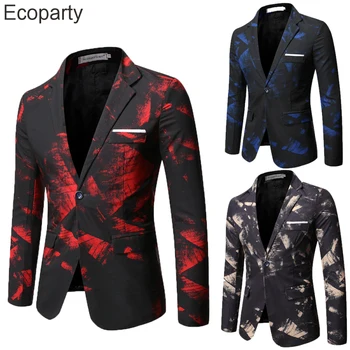 5XL New Gentleman Blazer Men Red Patterning Printed Suit Jacket Casual Coat Prom Singer Concert Stage Suit For Men