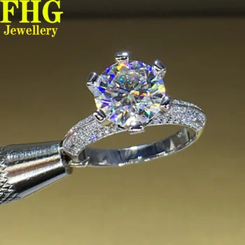 6 7 8 9 10Carat 18K Au750 Balto aukso moterų vestuvių sužadėtuvių žiedas apvalus Moissanite Deimantinis žiedas Klasikinis madingas elegantiškas