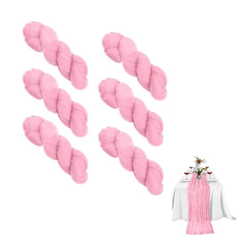 6 Pack Pink Cheesecloth Table Runner 35X120in Boho marlės stalo bėgikas vestuvėms Vestuvių vestuvių kūdikių dušo vakarėlio dekoras Lengva naudoti