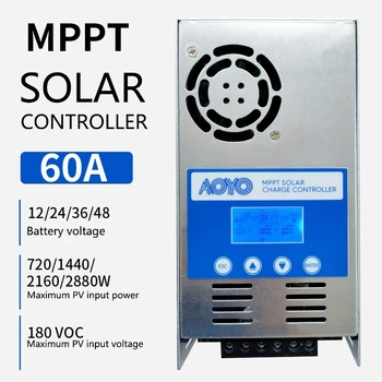 60A MPPT saulės įkrovimo valdiklis foninio apšvietimo LCD ekranas Saulės reguliatorius skirtas 12V 24V 36V 48V švino rūgštimi sandarus gelis Ličio baterija