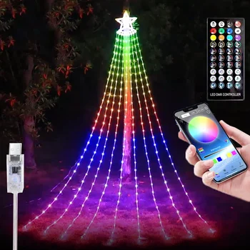 9X2.8M App Control Kalėdų eglutės krioklio lemputė Lauko LED išmanioji Kalėdų žvaigždės lemputė Garland RGB vestuvių fėjos styginių lemputė