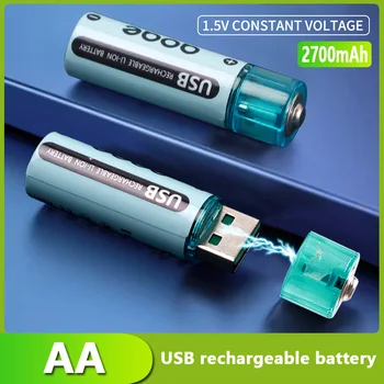 AA ličio baterija, USB įkrovimas, 1.5V, 2700mWh, tinka nuotoliniam valdymui, pelė, mažas ventiliatorius, elektrinis žaislas, baterija