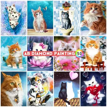 AB Deimantų tapyba 5D siuvinėjimas Kačių mozaikos kryžminio dygsnio rinkiniai Rankdarbių dekoro dekoras Rankų darbo hobis Visas 
