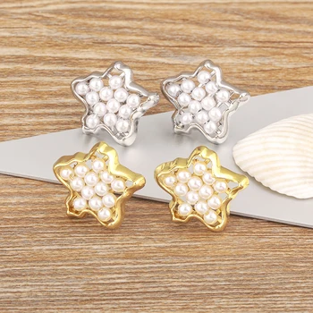 AIBEF Vintažiniai perlų žvaigždės formos auskarai Moteriški papuošalai Varis Saldūs elegantiški aksesuarai Vestuvių metinių dovana Kasdienė apranga