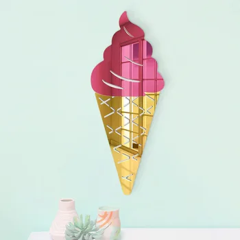 Akrilas Verslo ženklas 3D veidrodinis ledų kūgio sienos meno dekoras Desertų parduotuvės logotipas Estetika Dekoras Ledo gėrimų parduotuvė Atidarymo dovanos