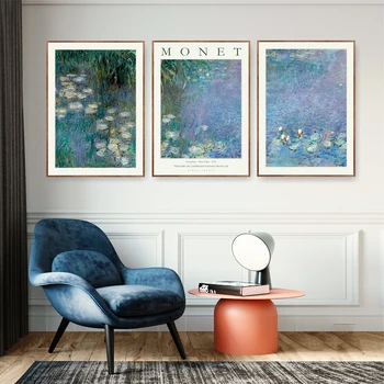 Akvarelė Vandens lelija Ežero plakatas Monet drobė Tapyba Peizažas Menas Spausdinti Vintažinė kolekcija Sieninis paveikslas Svetainės dekoras