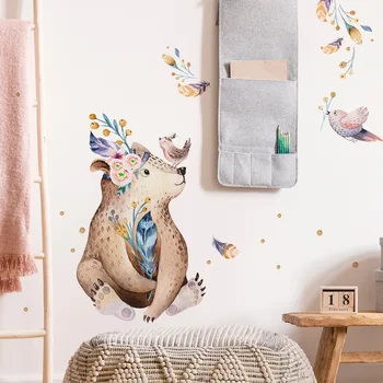 Animacinis gyvūnas Šakos ir paukščio fono sienos lipdukas, svetainės dekoravimas, lipnus sieninis lipdukas