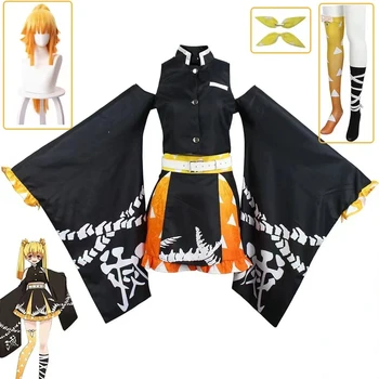 Anime Demon Slayer Zenitsu Moteriški Cosplay kostiumai Suknelė Kimetsu No Yaiba Zenko Helovino kostiumai moterims Vestido uniforminis perukas