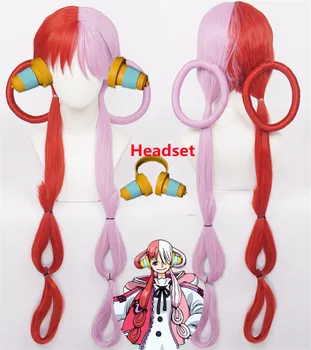 Anime Uta Cosplay Wig Women Long Wig Cosplay Uta Wig Red Pink Hair Headset Karščiui atsparūs sintetiniai plaukų perukai + Perukas