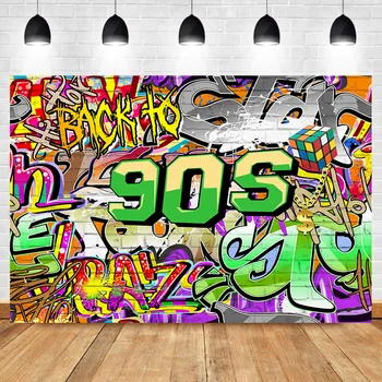 Atgal į 90-uosius Fonas Graffiti Hip Pop 90'S vakarėlio fonas Gimtadienio reklamjuostės dekoravimas Reikmenys Fotografija Fonas Rekvizitai