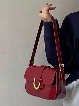 Atvartas kvadratinis krepšys Metalinis dekoras Vintage Solid Color Shoulder Bag All Match Underarm Madinga lengva piniginė mergaitėms moterims