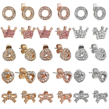 Aukštos kokybės 32 stiliai Smeigtukų auskarai Mada Shinning Karūna Širdis Apvalios formos auskarai moterims Vakarėlių papuošalų dovanų pristatymas