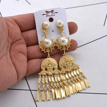 Aukštos kokybės ilgos puokštės grandinėlės lašiniai auskarai Pareiškimas Karštas pardavimas Aukso spalvos metalo papuošalų aksesuarai moterims