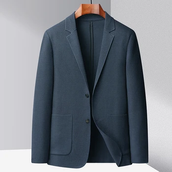 Aukštos kokybės vyriškas laisvalaikio naujas kostiumas Pavasario rudens megztas lengvas prabangus singlas West solid business micro elastic wear Blazers