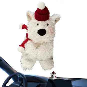Automobilio dekoravimo šuo, dėvintis skrybėlę Minkštas šuo Žaislas automobilio dekoracijoms Salono prietaisų skydelis Priedai automobiliui ir kuprinei