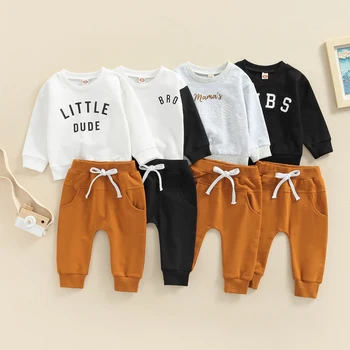 Baby Boys drabužiai kūdikiams Naujagimio drabužiai Mažylis Laiškas Spausdinti Džemperiai Kelnės Kelnės Kostiumas Kūdikių komplektai Vaikiškas kostiumas 0-3Y