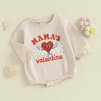 Baby Girl Boy Valentino dienos kūdikių apranga ilgomis rankovėmis širdies laiškas spausdinti Džemperis Romper smėlinukas