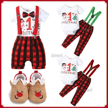 Baby Onesie Christmas Romper Santa Baby Boys Girls Kūdikių drabužių komplektas 0-24M Kalėdų senelio kostiumas Mažylio drabužiai kūdikiui berniukui