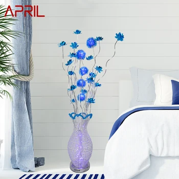 BALANDIS Šiaurės šalių mėlyna grindų lempa Modernus menas Svetainė Miegamasis Viešbutis Aliuminio viela LED originalumas Gėlių dekoratyvinė šviesa