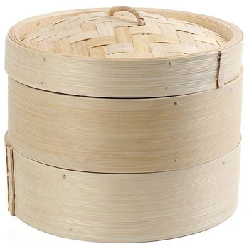 Bambuko garlaivis 2 pakopos 8 colių dim sum krepšelio ryžių makaronų viryklė su dangčiu prie garų krepšelio daržovėms