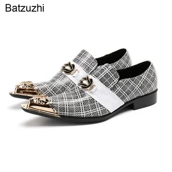 Batzuzhi Nauji prabangūs vyriški batai Odiniai smailaus metalo pirštai Natūralios odos suknelės batai Vyrų mados verslas/Vakarėlis Zapatos Hombre