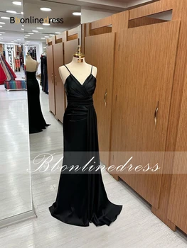 Bbonlinedress Mermaid Prom suknelės juodaodėms merginoms Spagečių dirželis V kaklo vakarinė vakarinė suknelė su paneliniu traukiniu Vestidos