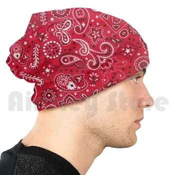 Beanie-Red Paisley Pattern Beanies Knit Hat 327 Beanies Print Cold Hygiene Flu Karantinas Darbas iš namų Virtualus