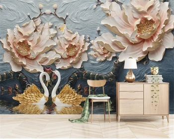 beibehang Individualizuota freska naujas reljefinis bijūnas turtinga svetainė TV studija foninė sienų tapyba 3D tapetai duvar kagit