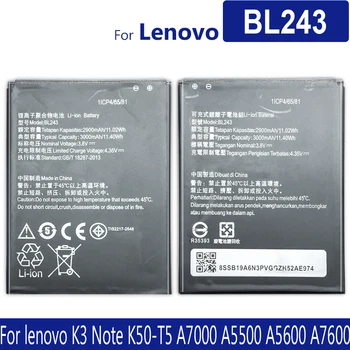 BL243 akumuliatorius Lenovo K3 pastaba K50-T5 A7000 A5500 A5600 A7600-M 2900mAh tiekimo stebėjimo numeris