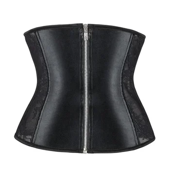 Black Faux Leather Underbust Corset Top Sexy Zip Punk Style Push Up Bustier Gothic Corselet Women Korset