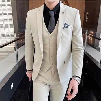 Blazers Striukės Kelnės 2 vnt / 2023 Fashion New Men's Casual Boutique Business Wedding and Groom Suits Coat Kelnės