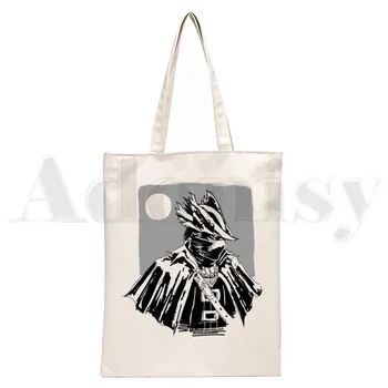 Bloodborne Game Tote Bag Unisex Canvas Bags The Hunter Shopping Bags Printed Casual Shoulder Bag Foldable
