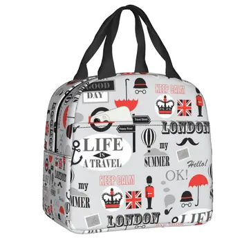 British London Pattern Lunch Bag Aušintuvas Termiškai izoliuotas Jungtinė Karalystė JK logotipas Pietų dėžutė mokykliniam pikniko maistui Tote krepšiai
