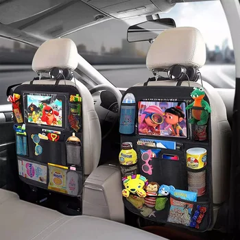 Car Backseat Organizer su jutiklinio ekrano planšetinio kompiuterio laikikliu Automatinės laikymo kišenės Dangtelio automobilio sėdynės atlošo apsaugos Automobilių priedai