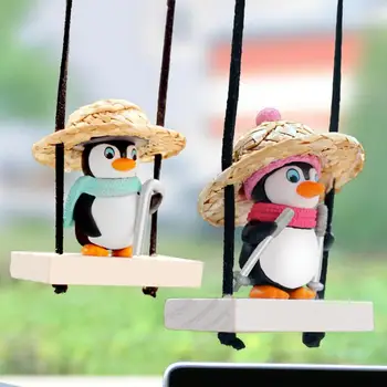 Car Cute Penguin Pendant Swing Penguin Ornament Car Charm Decor for Rearview Mirror Hang Ornament Car Interior Accessories Gift
