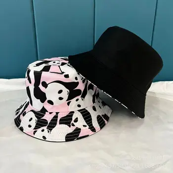 Cartoon Panda Print Fisherman Hat for Women Men Reversible Bucket Hat Casual Panama Hat Bob Hip Hop Cap Men Summer Sun Hats 2023