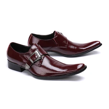 CH. KWOK prabangūs itališki natūralios odos vyrai blizgūs Oksfordo batai sagtis kvadratinis pirštas Vyriški suknelės batai biuro vakarėlio mados batai