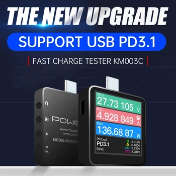ChargerLAB Power-Z KM003C USB PD3.1 QC5.0 protokolas 48V diapazonas Dvigubas C tipo skaitmeninis voltmetras ir ampermetras maitinimo bloko testeris