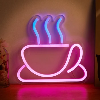 Chi-buy LED neoninis kavos puodelis USB maitinami neoniniai ženklai Naktinė šviesa 3D sienų menas ir žaidimų kambarys miegamasis svetainė Dekoro lempos ženklai