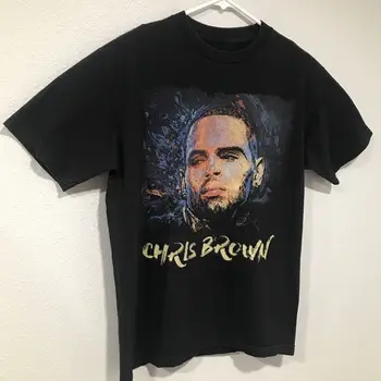 Chris Brown Shirt Mens Medium Black 2018 Concert Rap Tee Double Sided ilgomis rankovėmis