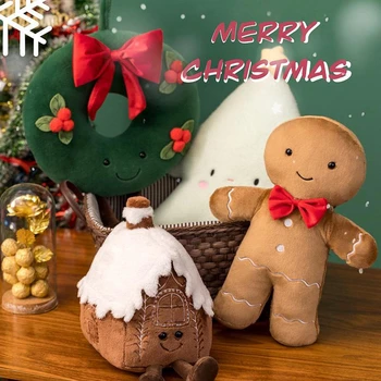 Christmas New Plush Pillow Stuffed Chocolate Cookie House Shape Decor Cushion Cute Funny Xmas Tree Party Decor Doll