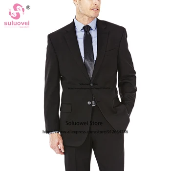 Classic Slim Fit Solid Suit For Men Premium Stretch Business 2 dalių švarko kelnių komplektas Oficialus jaunikio vestuvinis smokingas Kostiumas Homme